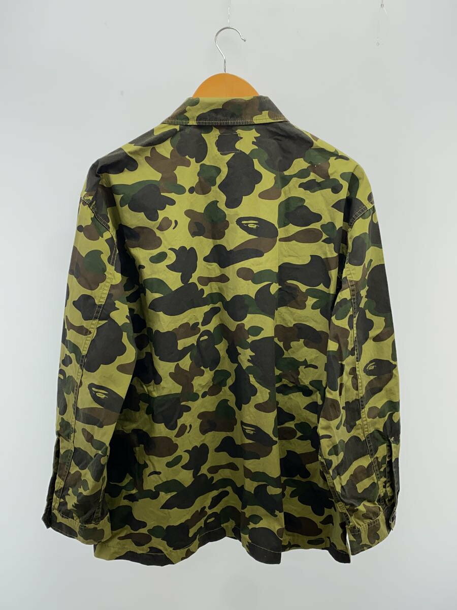 【中古】A BATHING APE◆ミリタリーシャツジャケット/M/コットン/カーキ/カモフラ/001SHK301012M/使用感あり【メンズウェア】