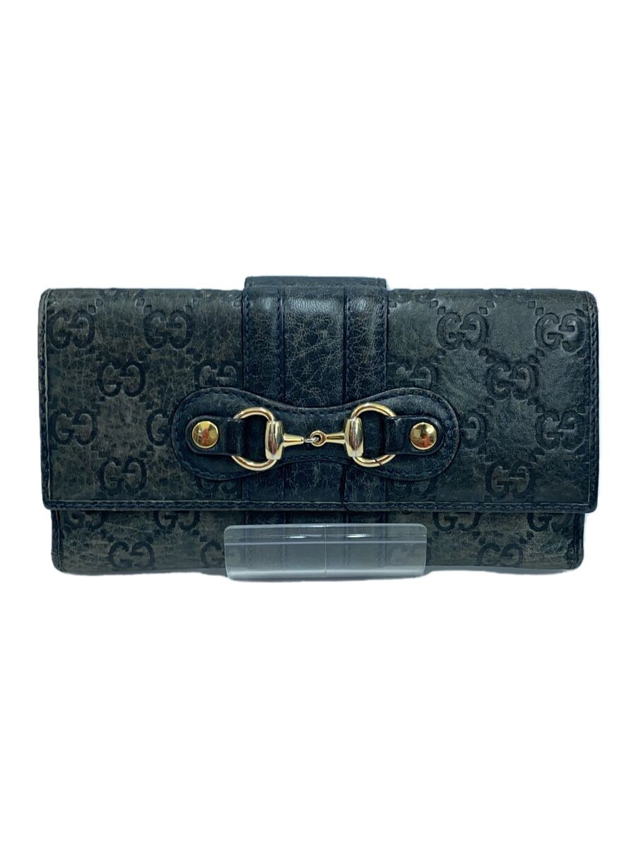 【中古】GUCCI◆ディアマンテ_グッチシマ_ホースビット/長財布/レザー/GRY/総柄/メンズ/245754【服飾雑貨他】