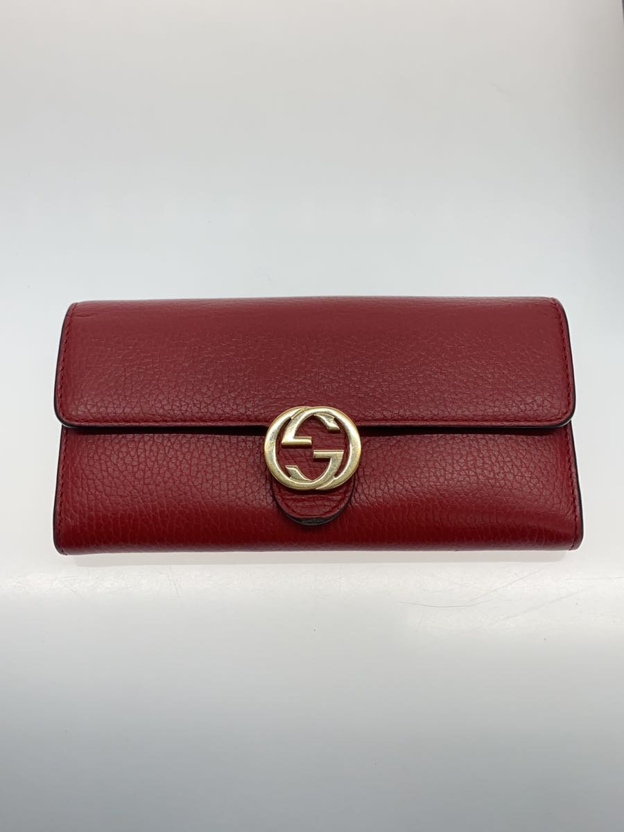 【中古】GUCCI◆長財布/レザー/RED/無地/レディース/598166・525040//【服飾雑貨他】