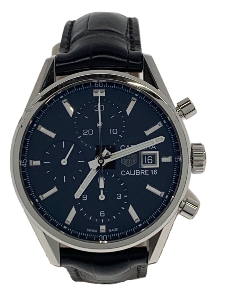 【中古】TAGHeuer◆カレラ_クロノグラフ_キャリバー16_AT_SS/レザー_41mm/BLK/BLK/20250513日差+1//【服飾雑貨他】