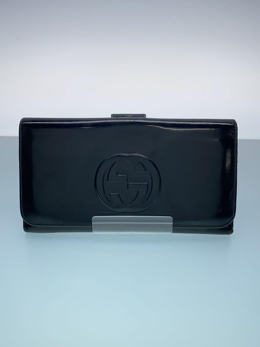 【中古】GUCCI◆長財布/エナメル/BLK/