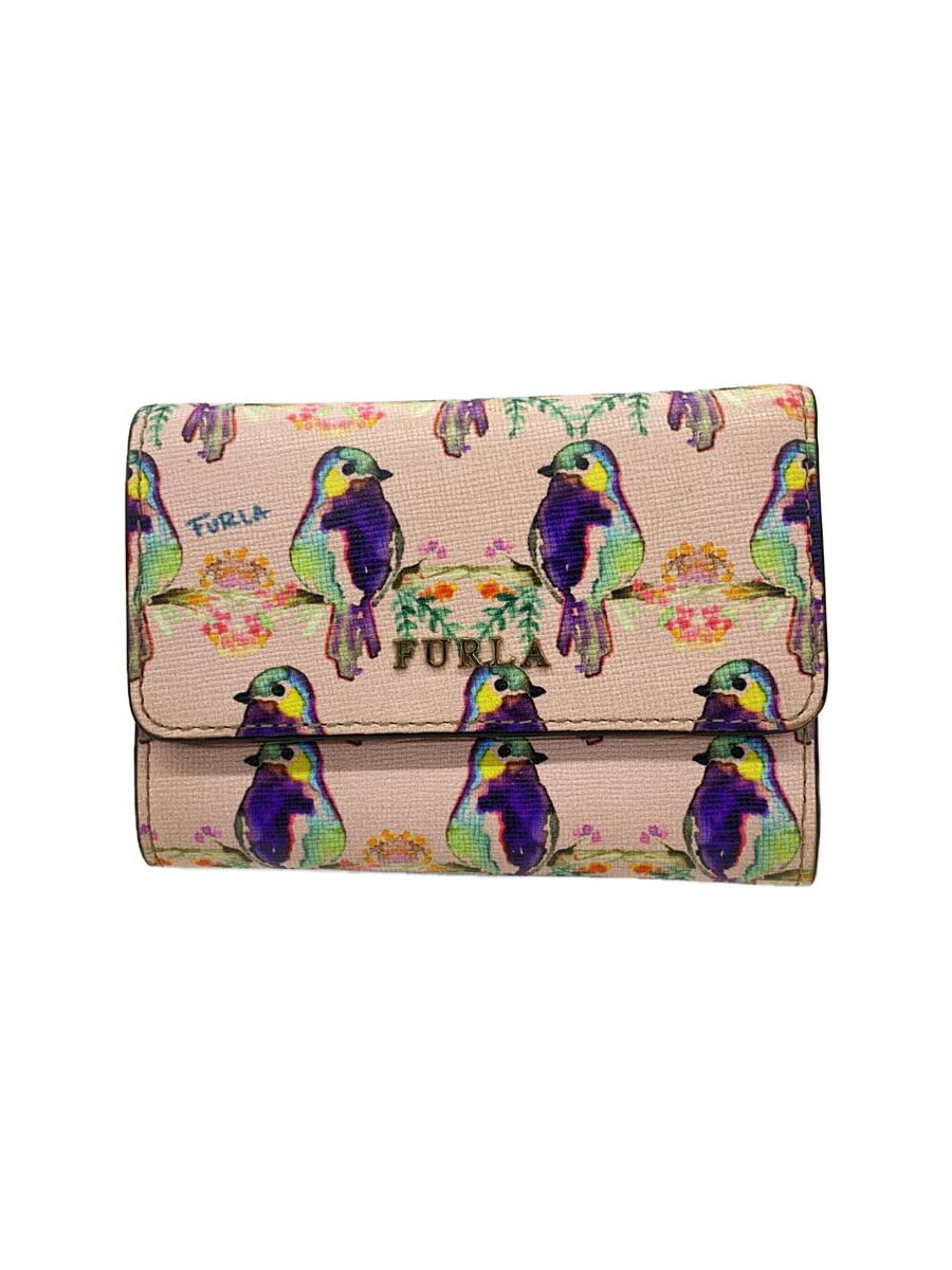 【中古】FURLA◆2つ折り財布/レザー/PNK/総柄/レディース/967748【服飾雑貨他】