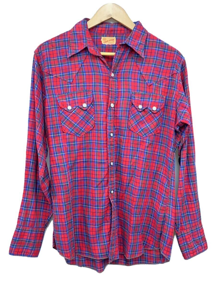 【中古】50s/GOLD STARウエスタン/パールボタン/長袖シャツ/--/コットン/RED/チェック【メンズウェア】