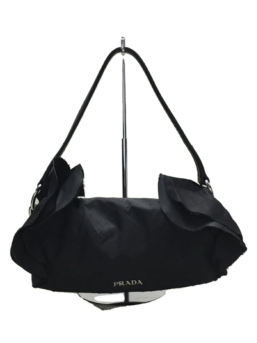 【中古】PRADA◆フリルショルダー/BLK/擦れ有/無地【バッグ】