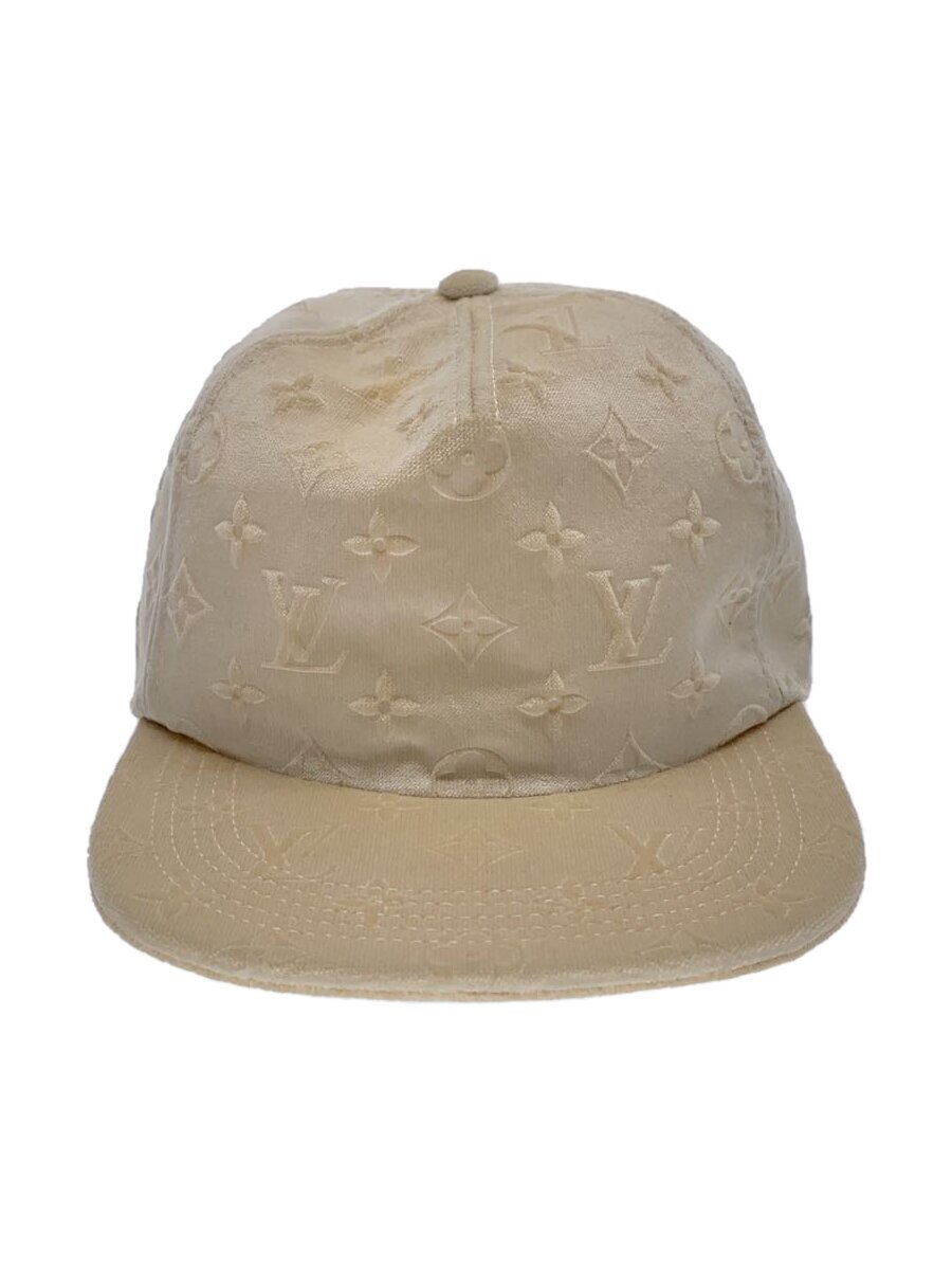 【中古】LOUIS VUITTON◆モノグラムキャップ/ベルベット/ポリエステル/WHT/総柄/MP3421/内側黄ばみ有【服飾雑貨他】
