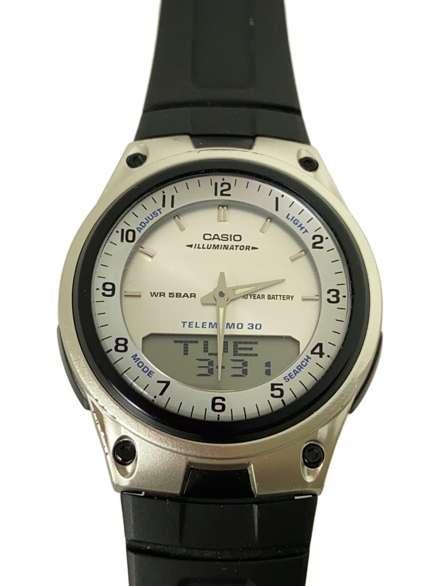 【中古】CASIO◆クォーツ腕時計_その他/アナログ/ラバー/SLV/BLK【服飾雑貨他】