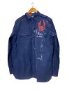 【中古】POLO RALPH LAUREN◆TEMAGAMI WORKSHIRT/長袖ワークシャツ/ペイント加工/スカル/L/コットン/NVY【メンズウェア】