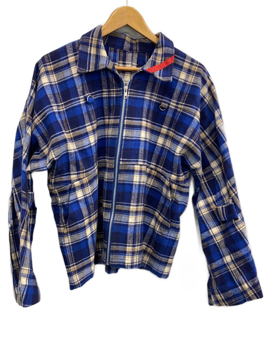 PHINGERIN◆ZIP RUN JACKET FRANNEL/ジャケット/S/コットン/BLU/チェック/PD-192-JK-094//
