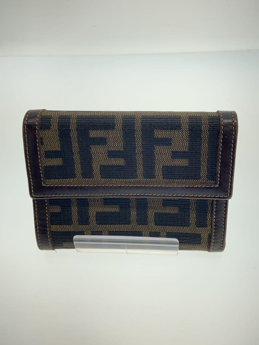 【中古】FENDI◆3つ折り財布/--/BRW/総柄/ズッカ/生地