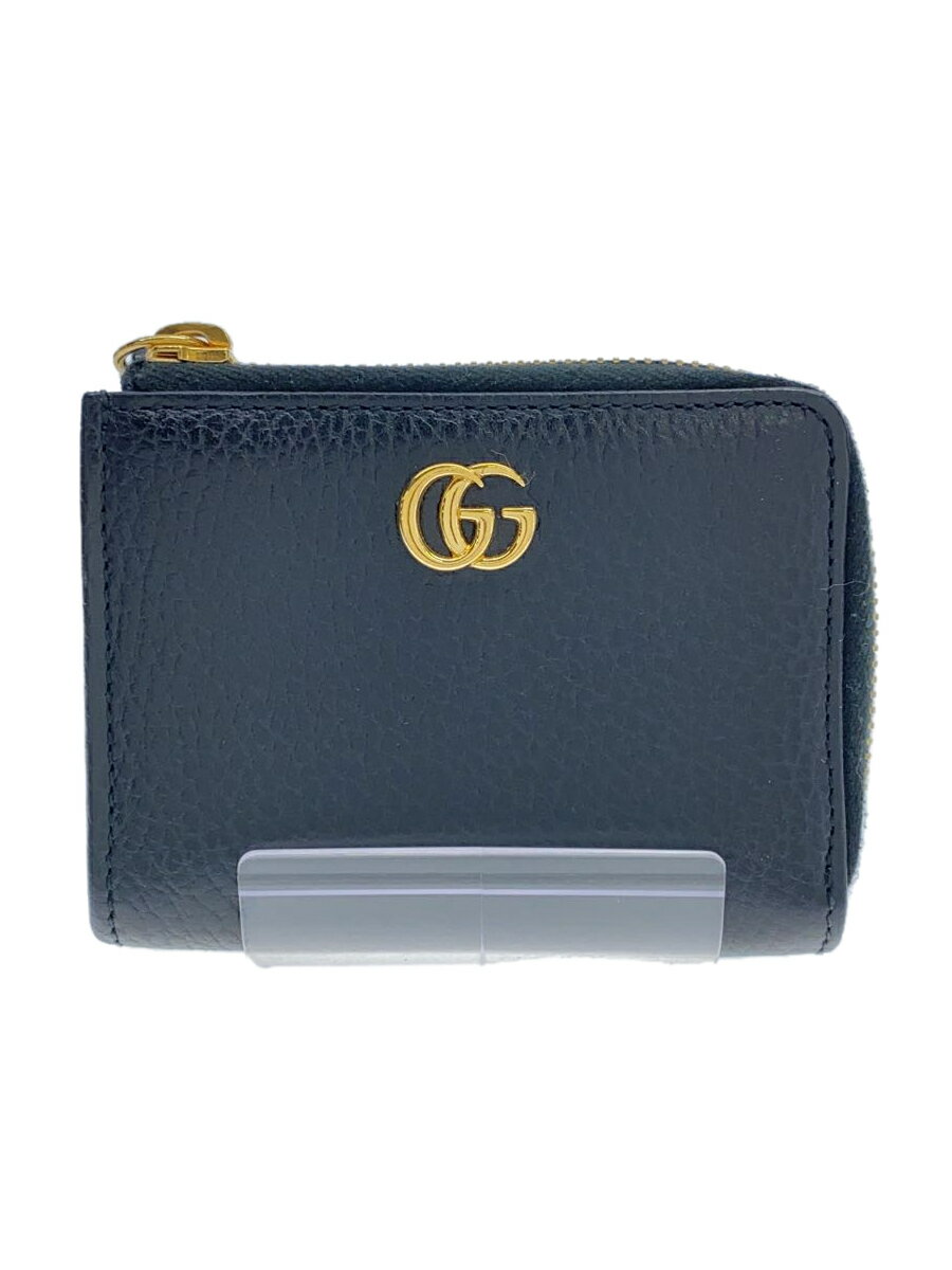 【中古】GUCCI◆ジップアラウンドウォレット_GGマーモント/レザー/BLK/無地/メンズ【服飾雑貨他】