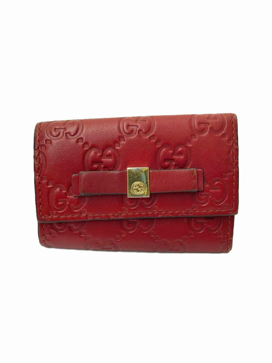 【中古】GUCCI◆キーケース_グッチシマ/フェイクレザー/RED/レディース【服飾雑貨他】