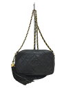 【中古】CHANEL◆ココマーク/フリンジショルダーバッグ/レザー/ブラック【バッグ】