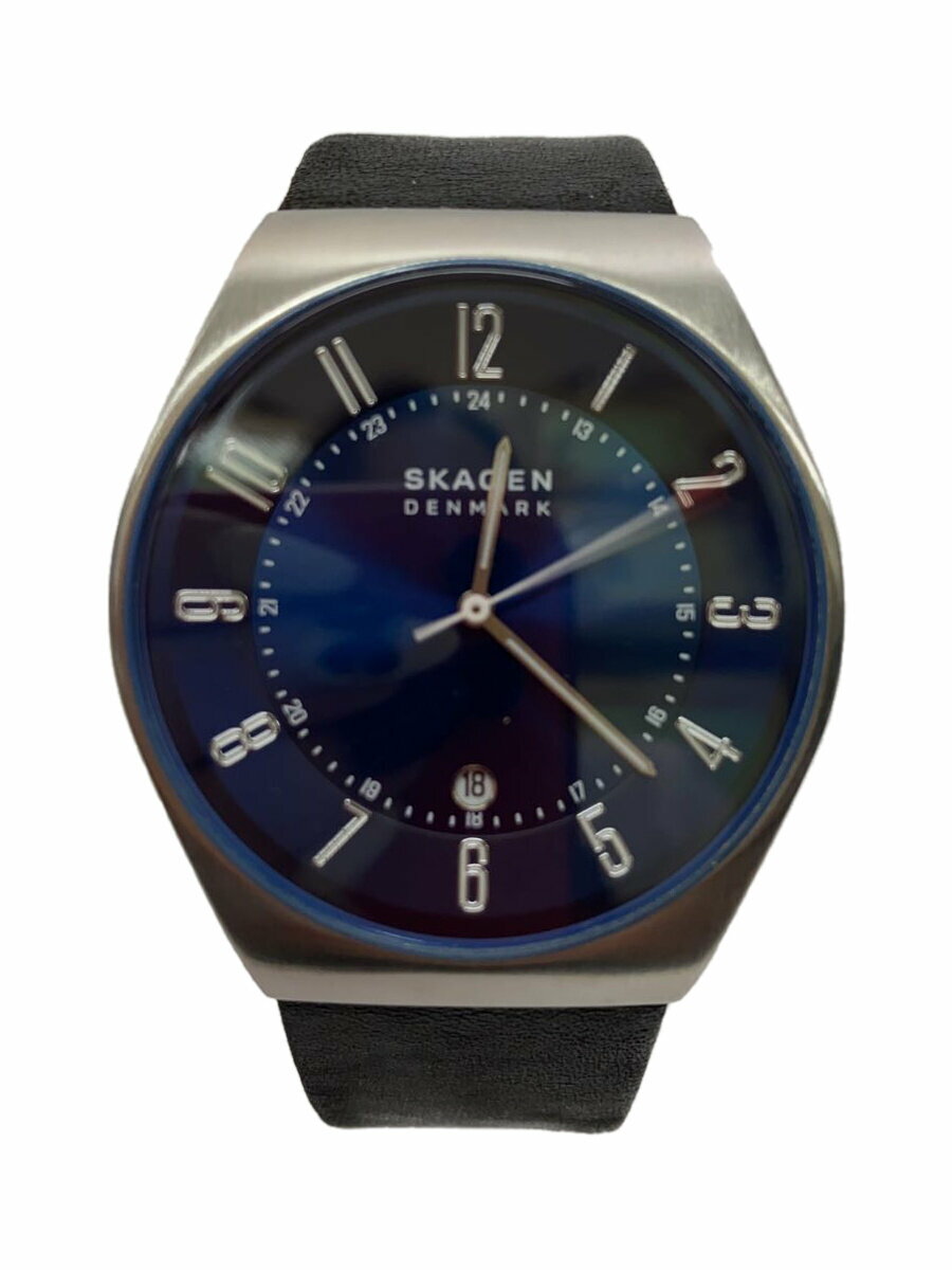 【中古】SKAGEN◆腕時計/アナログ/レザー/BLU/BLK【服飾雑貨他】