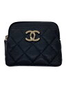 【中古】CHANEL◆財布/レザー/BLK/無地/レディース【服飾雑貨他】
