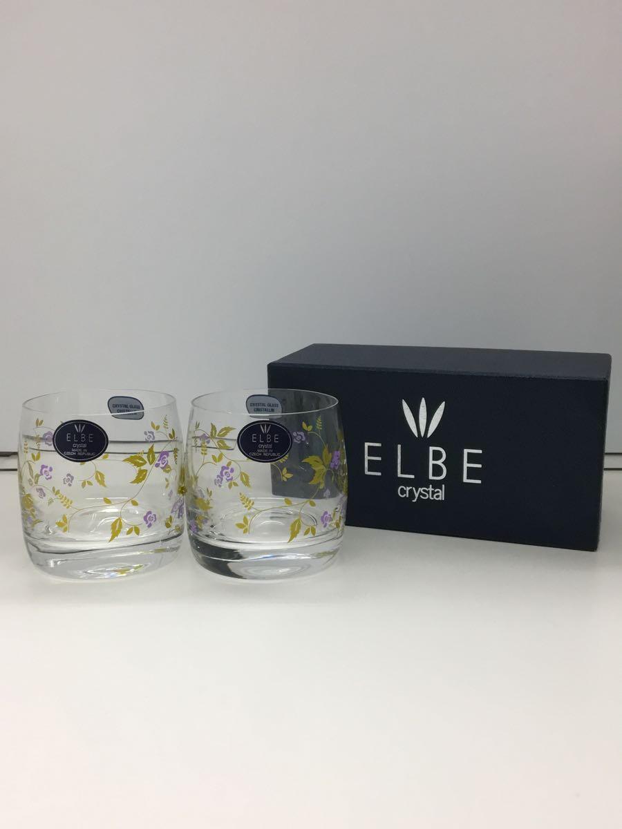 【中古】ELBE crystal◆グラス/2点セット/花柄ペアグラス/未使用品/保管汚れ有【キッチン用品】