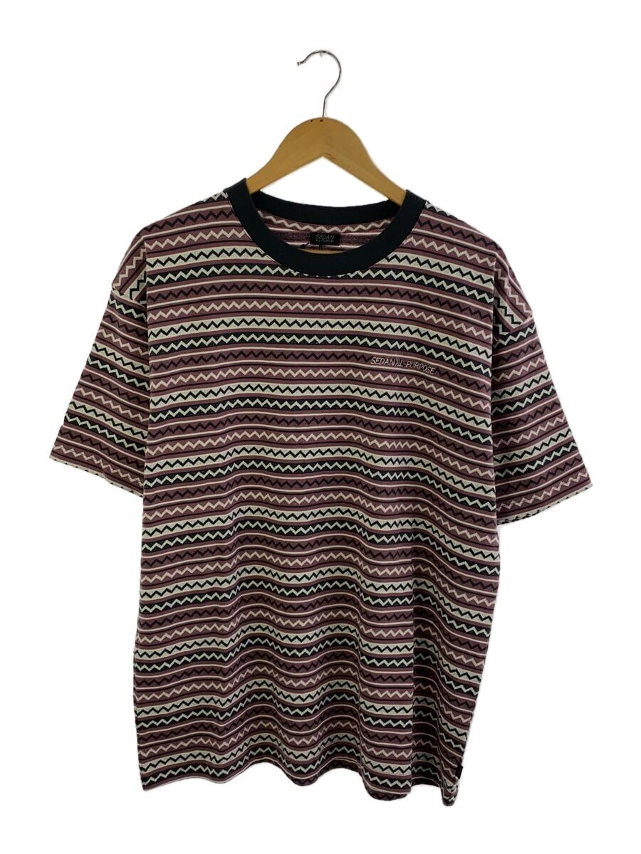 【中古】SEDAN ALL-PURPOSE◆Jaquard Striped S/S Tee/Tシャツ/L/コットン/RED/総柄/SD24S-CT07//【メンズウェア】