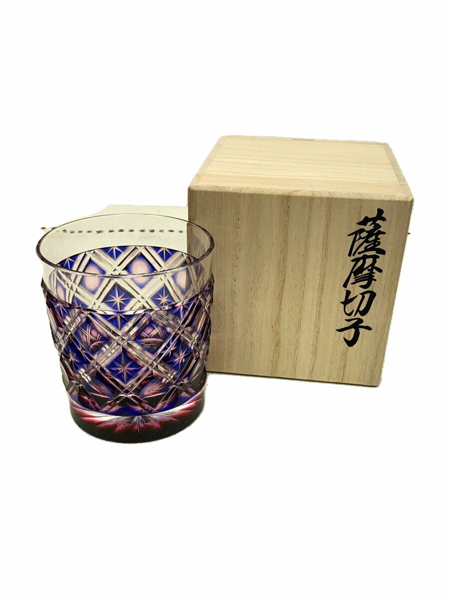 【中古】薩摩びーどろ工芸◆グラス/PUP/057572/二重被せ格子オールド/金赤/瑠//【キッチン用品】