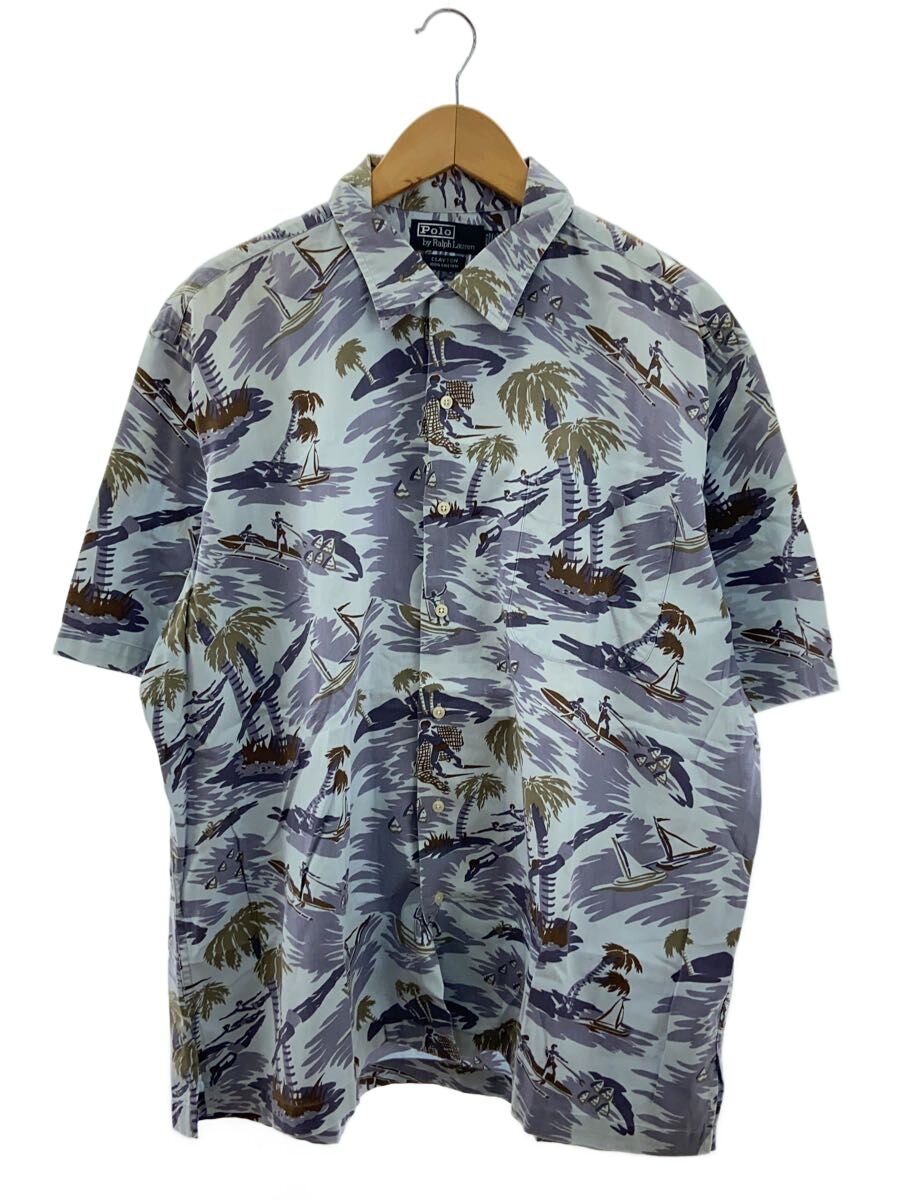 【中古】POLO RALPH LAUREN◆90s/CLAYTON_クレイトン/半袖オープンカラーシャツ/アロハシャツ/SIZE:L/コットン/ブルー//【メンズウェア】