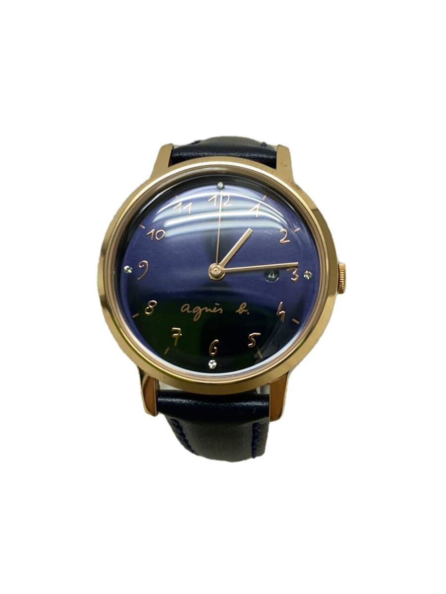 OMEGA - 【中古】agnes b.◆クォーツ腕時計/アナログ/レザー/NVY/NVY/VJ22-KFX0【服飾雑貨他】