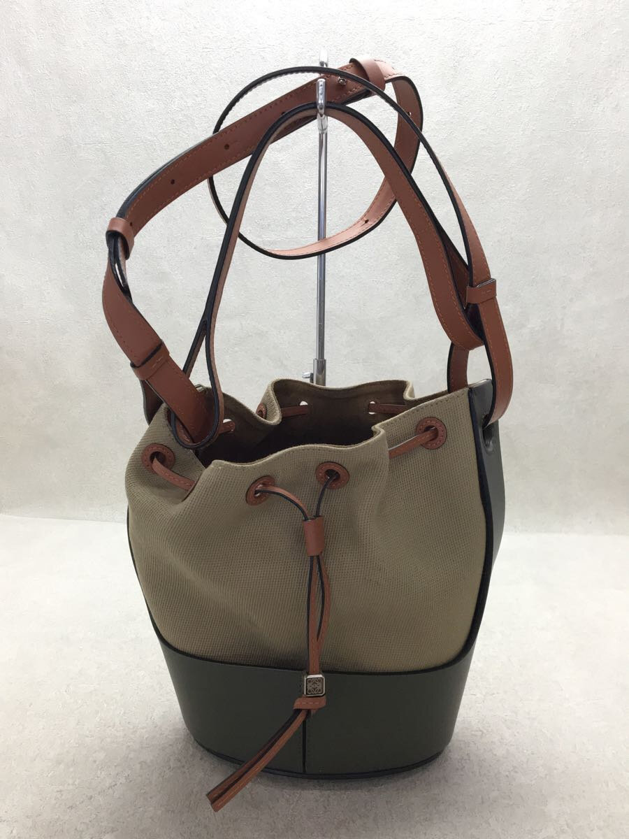 【中古】LOEWE◆ロエベ/ショルダーバッグ/A710C31X30/レザー/キャンバス/カーキ【バッグ】