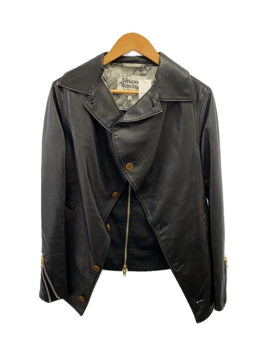 【中古】Vivienne Westwood MAN◆レザージャケット・ブルゾン/44/馬革/BLK/VW-M1-86153/※袖カビ有//【メンズウェア】