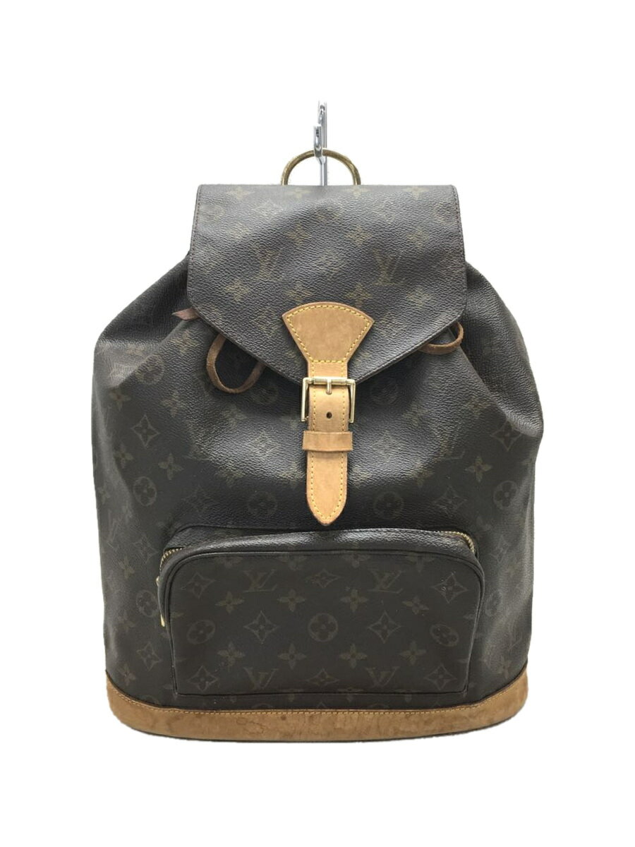 【中古】LOUIS VUITTON◆ルイヴィトン/モンスリMM_モノグラム_BRW/PVC/BRW/M51136/ヌメ革部汚れ有【バッグ】