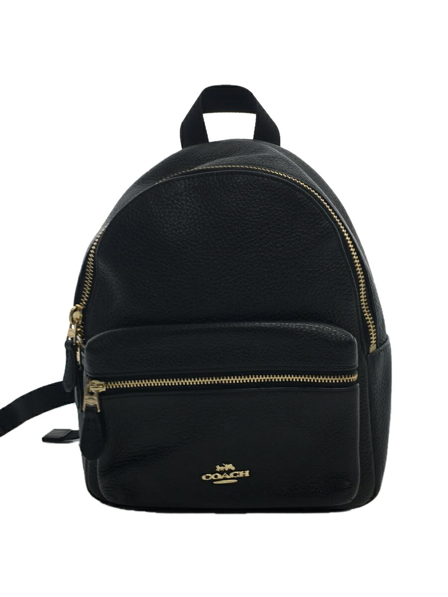 【中古】COACH◆リュック/レザー/ミニチャーリー/BLK/無地/f28995【バッグ】