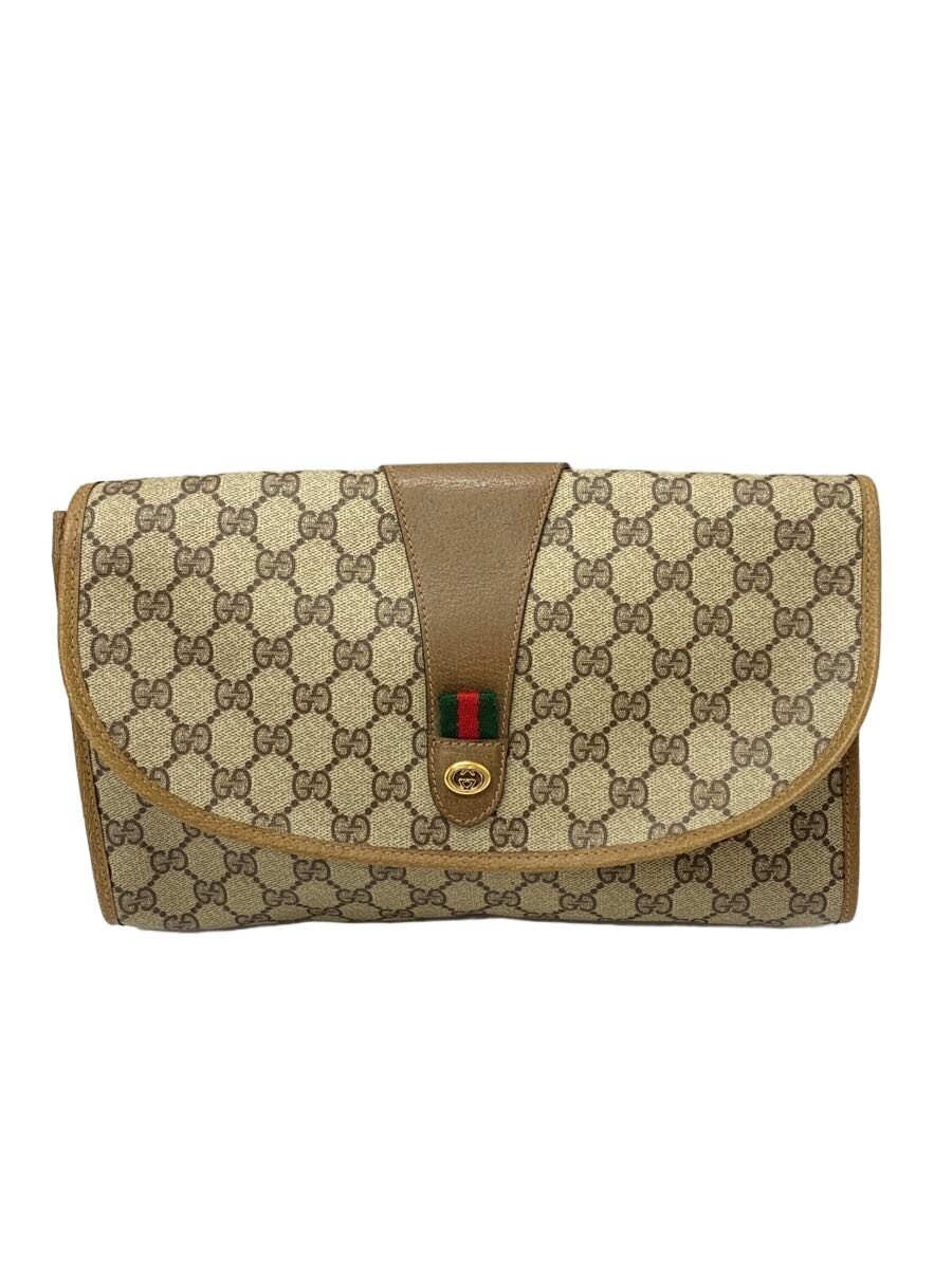 GUCCI - 【中古】GUCCI◆GGスプリーム/クラッチバッグ/PVC/BEG/89.01.031【バッグ】