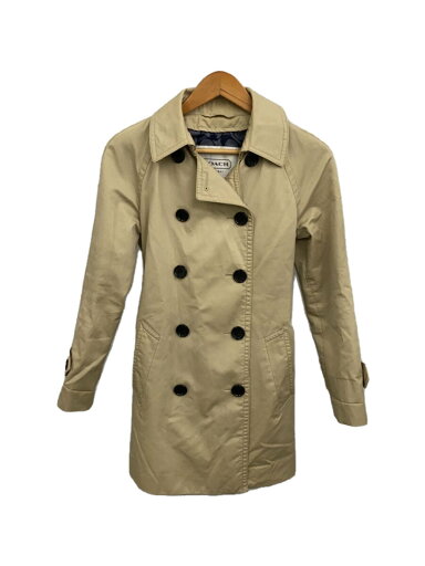 【中古】COACH◆内側シグネチャー/トレンチコート/XS/コットン/BEG【レディースウェア】 【中古】COACH◆内側シグネチャー/トレンチコート/XS/コットン/BEG【レディースウェア】