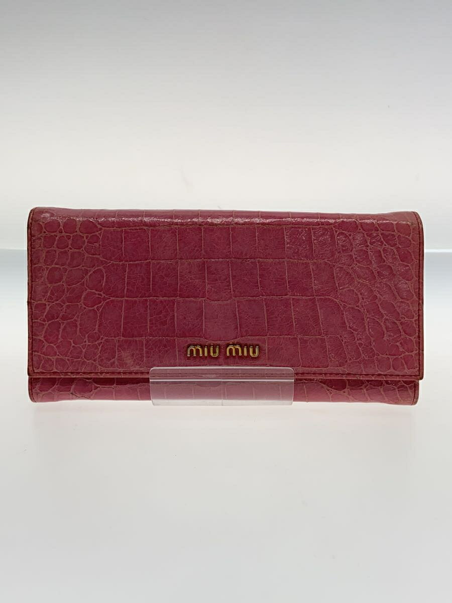 【中古】MIU MIU◆長財布/レザー/PNK/