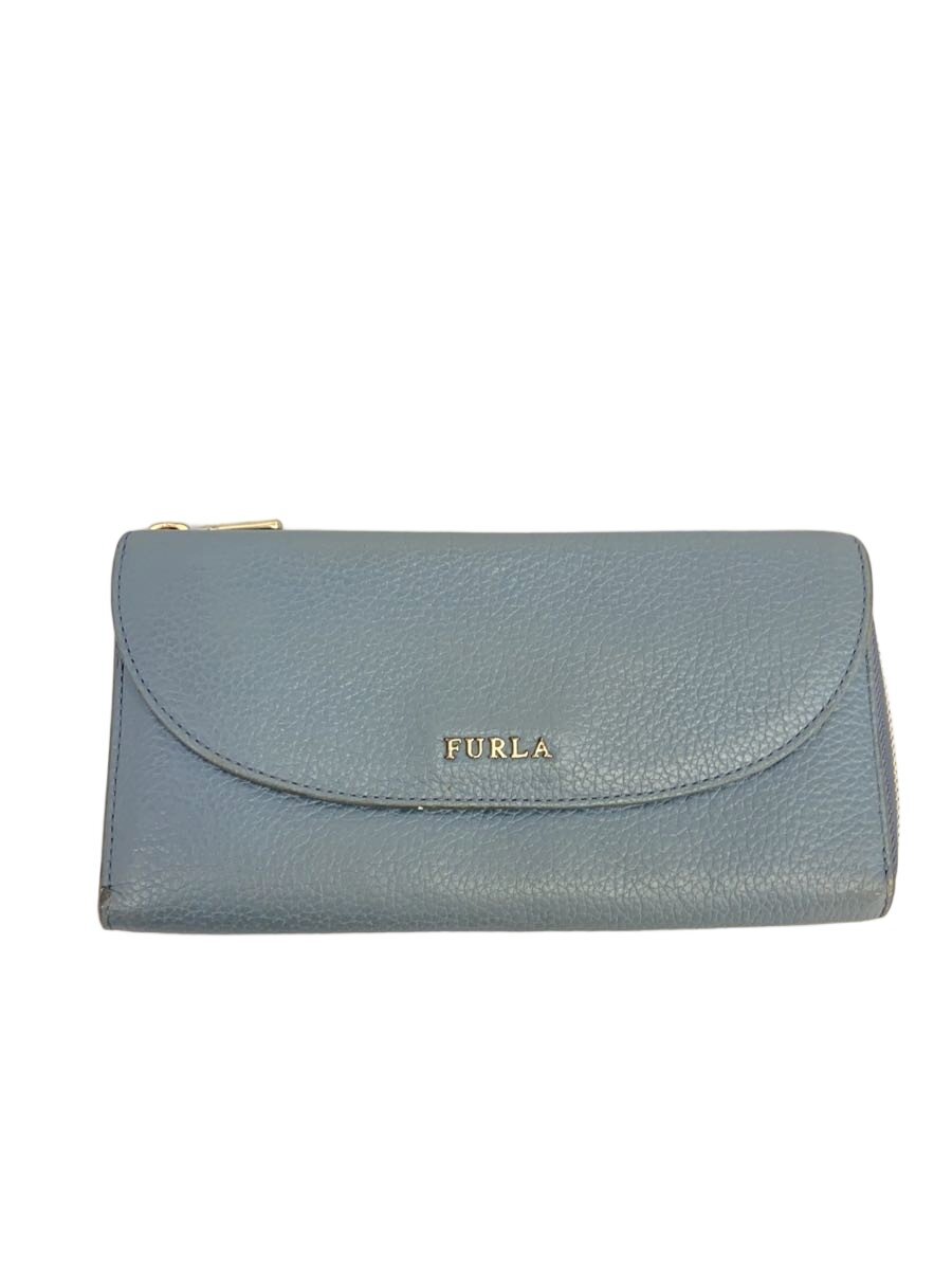 【中古】FURLA◆長財布/レザー/BLU/無�