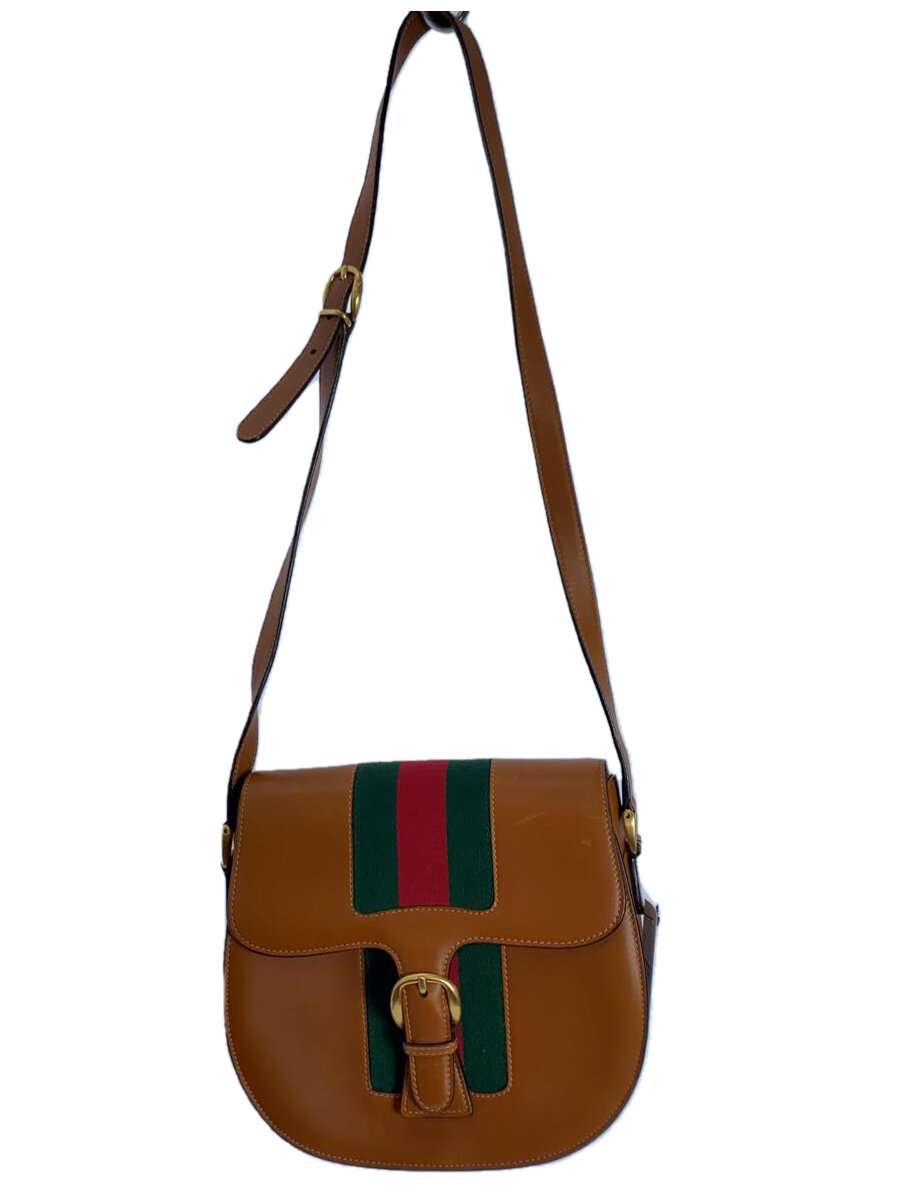 GUCCI - 【中古】GUCCI◆ショルダーバッグ/レザー/BRW/無地/OLD GUCCI/シェリーライン//【バッグ】