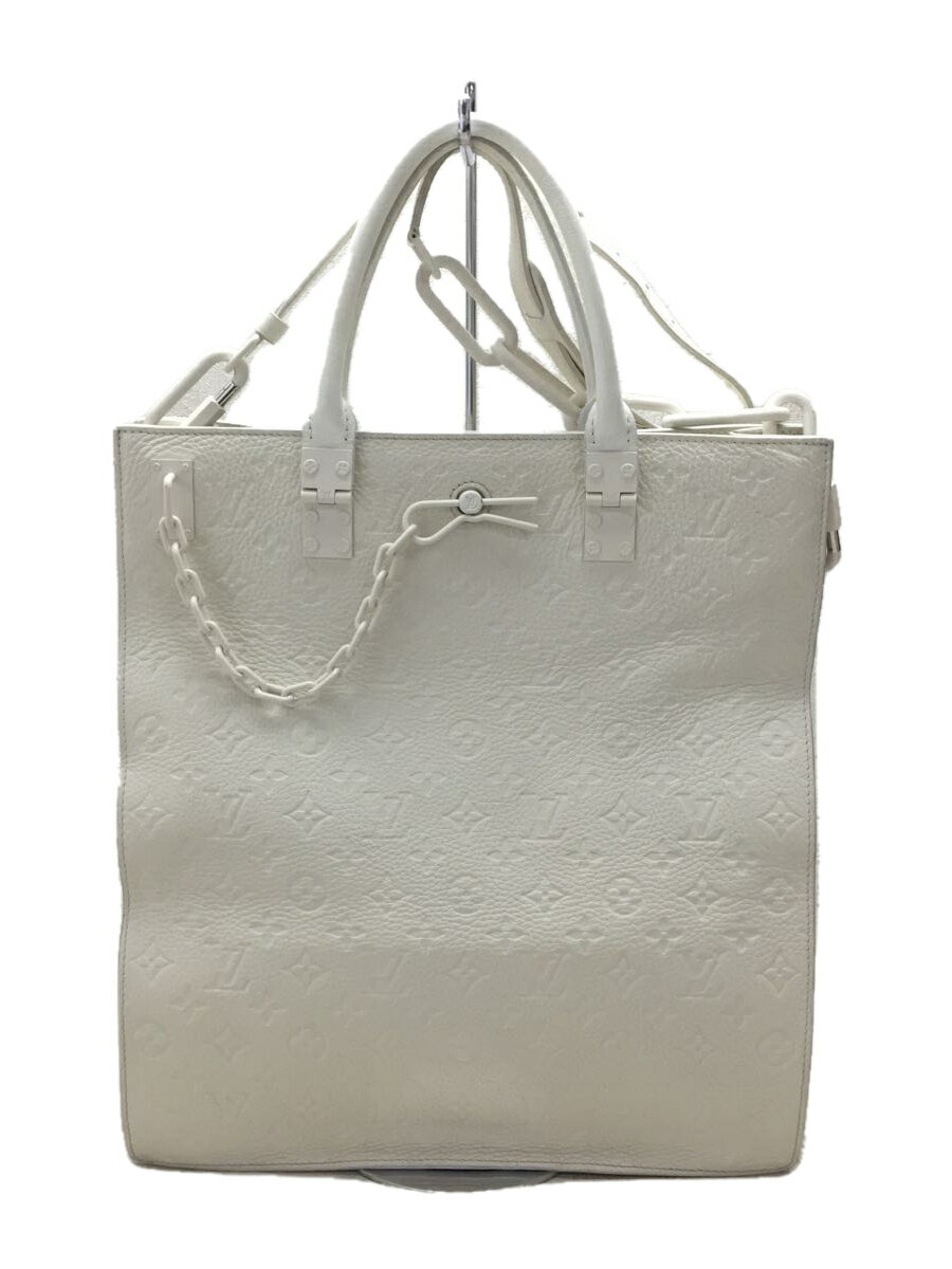 【中古】LOUIS VUITTON◆サック・プラ_モノグラム_WHT/牛革/WHT/M53265/ハンドル付け根コバ割れ【バッグ】