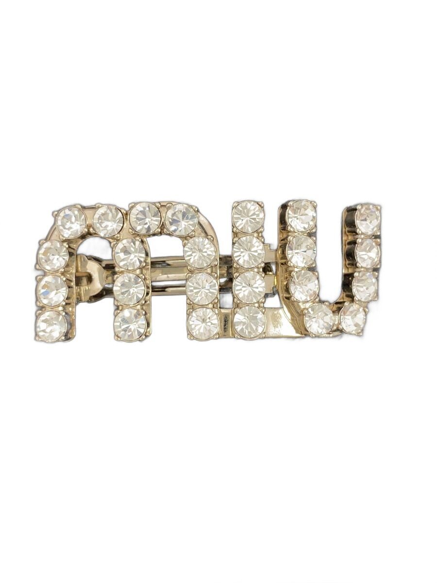 【中古】MIU MIU◆ビジュー/MIUロゴヘアクリップ/バレッタ/メタル/ラインストーン/シルバー/レディース【服飾雑貨他】