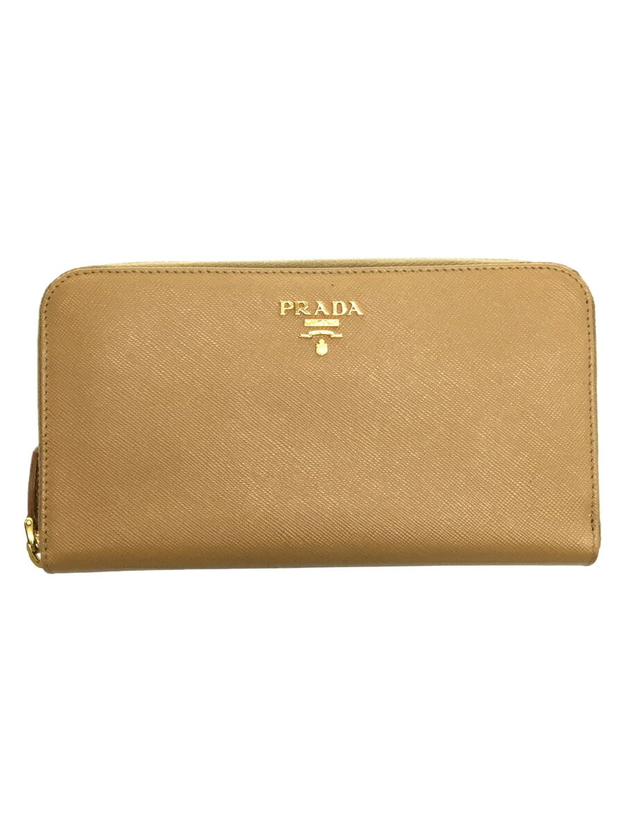 【中古】PRADA◆長財布/レザー/BEG/無地/レディース【服飾雑貨他】