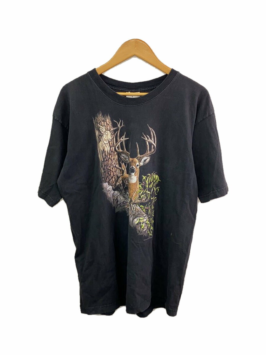 【中古】アニマルプリント/鹿/royalavalon/Tシャツ/XL/コットン/BLK/プリント【メンズウェア】