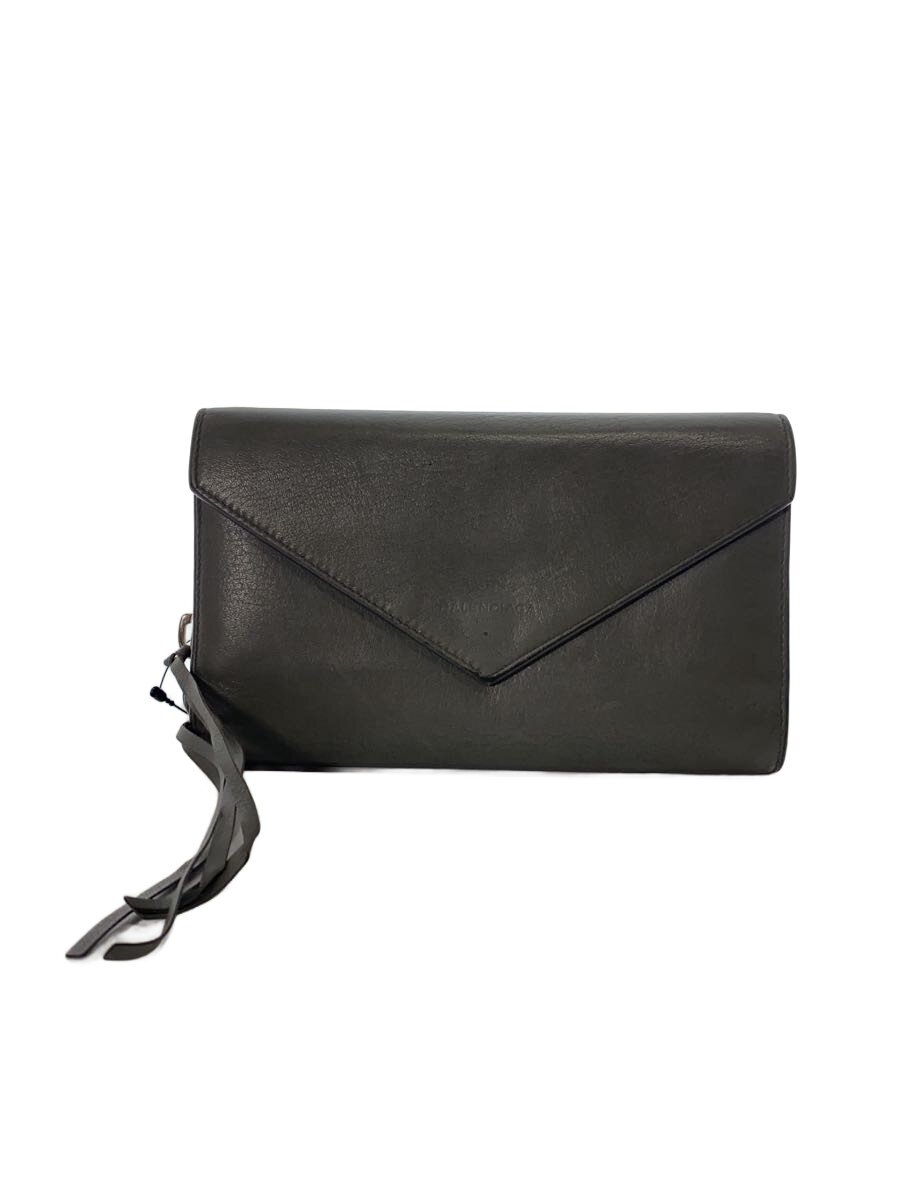 【中古】BALENCIAGA◆長財布/レザー/GRY/無地/レディース/371661【服飾雑貨他】