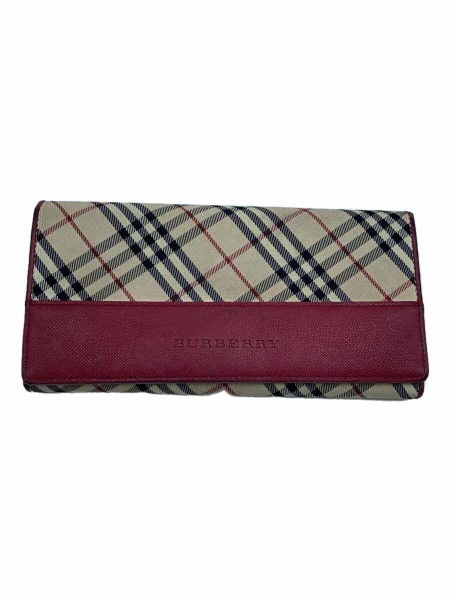 【中古】BURBERRY◆長財布/--/RED/レディース【服飾雑貨他】