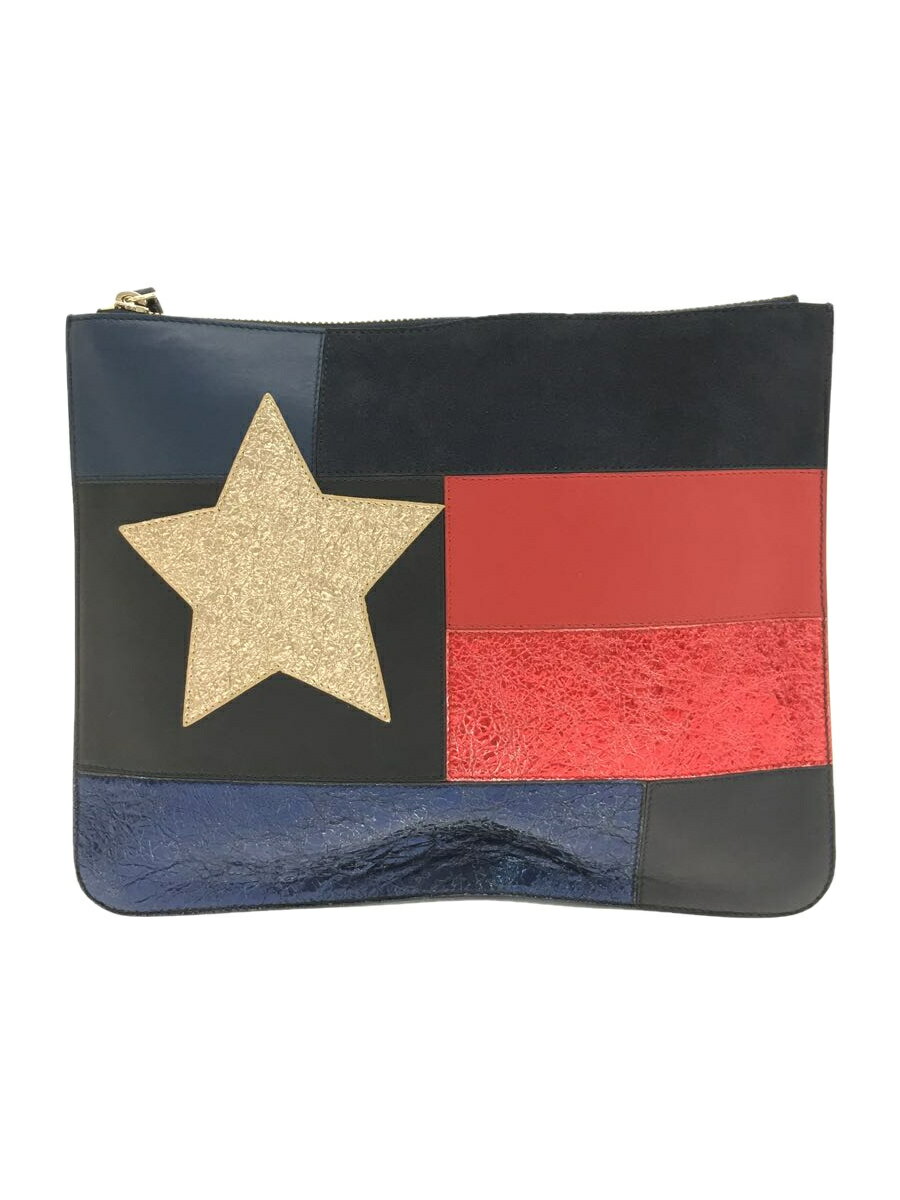 【中古】TOMMY HILFIGER◆セカンドバッグ/レザー/NVY【バッグ】