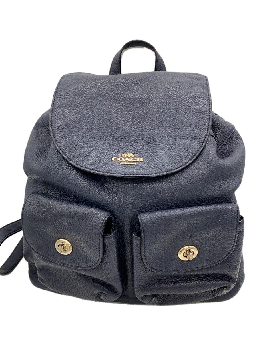 【中古】COACH◆リュック/レザー/NVY/無地/f37410【バッグ】