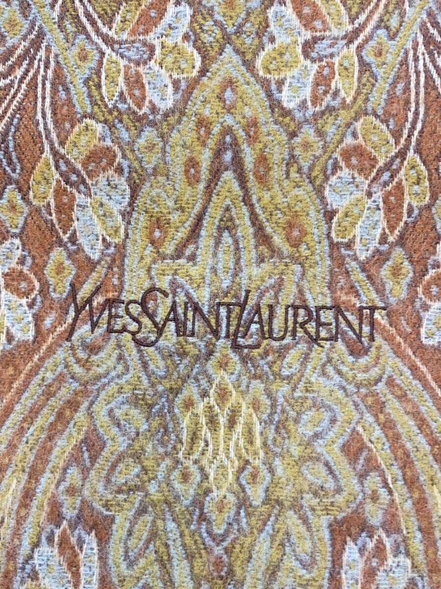 【中古】YVES SAINT LAURENT◆ブランケット/ウール/BRW/総柄/レディース【服飾雑貨他】