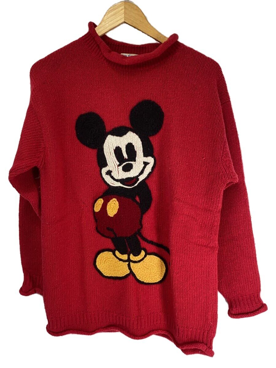 【中古】Disney VINTAGE◆ニット・セーター(厚手)/COX COMKO/Mickey/M/ウール/RED【メンズウェア】