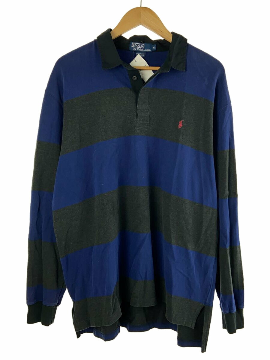 【中古】POLO RALPH LAUREN◆90s~00s/ラガーシャツ/XL/コットン/BLU/無地/ポニー刺繍【メンズウェア】