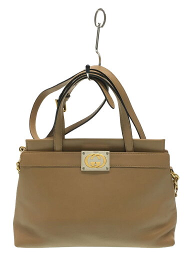 【中古】GUCCI◆スレ有/インターロッキングハンド/レザー/BEG/631663【バッグ】 【中古】GUCCI◆スレ有/インターロッキングハンド/レザー/BEG/631663【バッグ】