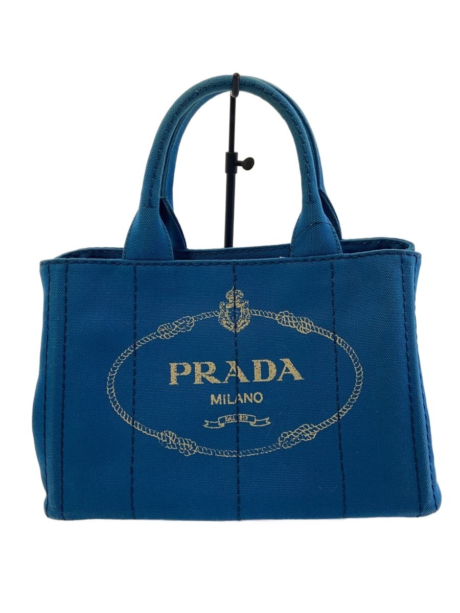 【中古】PRADA◆トートバッグ/コットン/BLU【バッグ】