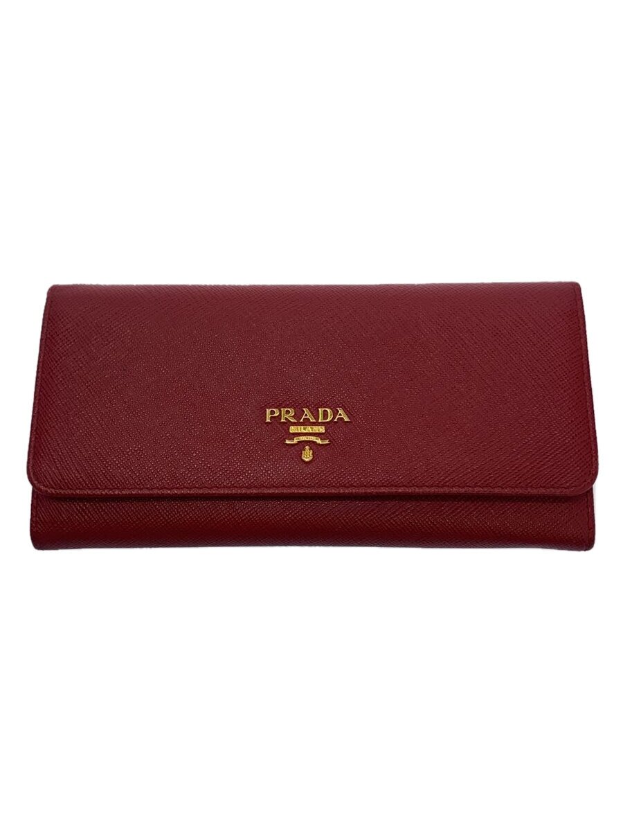 【中古】PRADA◆長財布/レザー/RED/無地/レディース【服飾雑貨他】