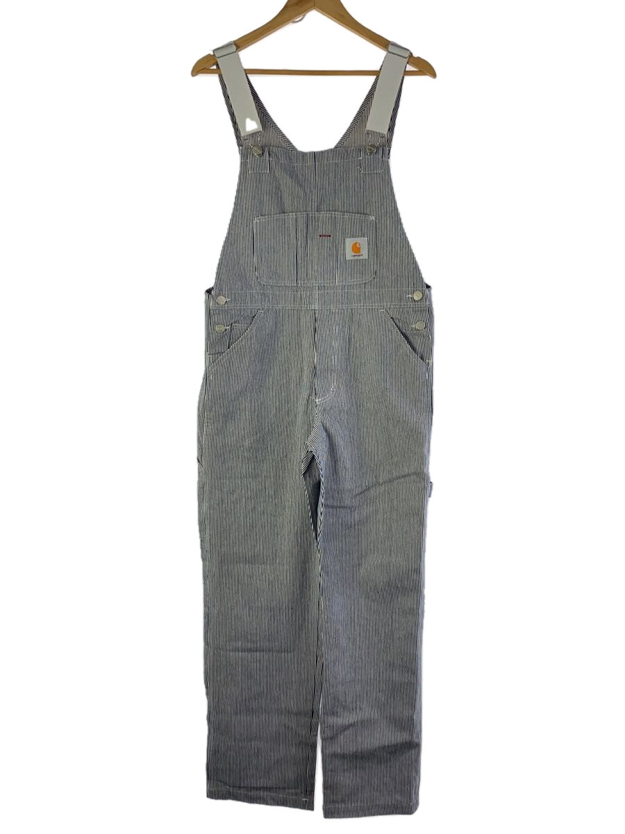 【中古】Carhartt◆オーバーオール/L/コットン/BRW/ストライプ//【メンズウェア】
