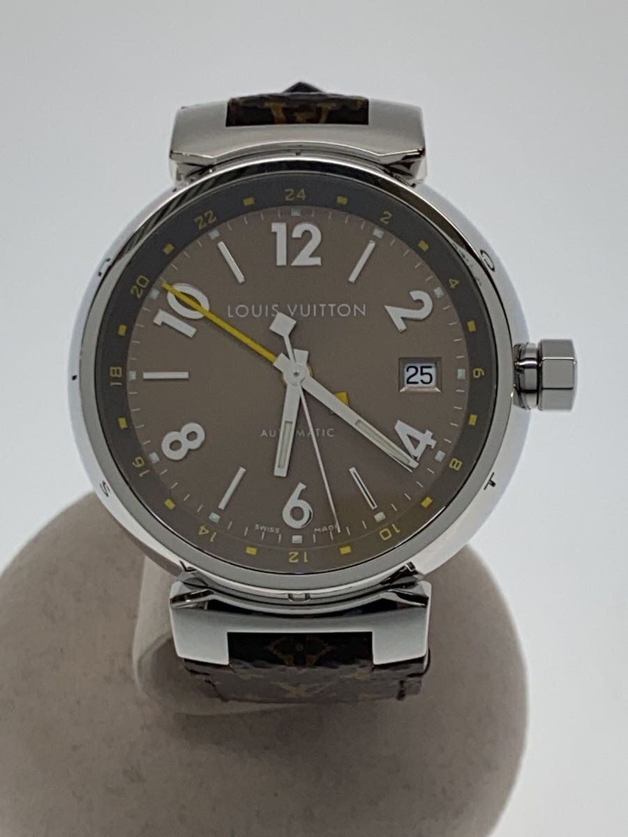 【中古】LOUIS VUITTON◆タンブール_GMT_AT_SS_39mm/アナログ/レザー/BRW/BRW/20241005日差+4【服飾雑貨他】
