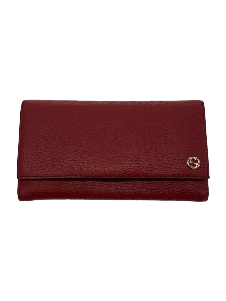 【中古】GUCCI◆長財布/レザー/RED/無地/メンズ【服飾雑貨他】