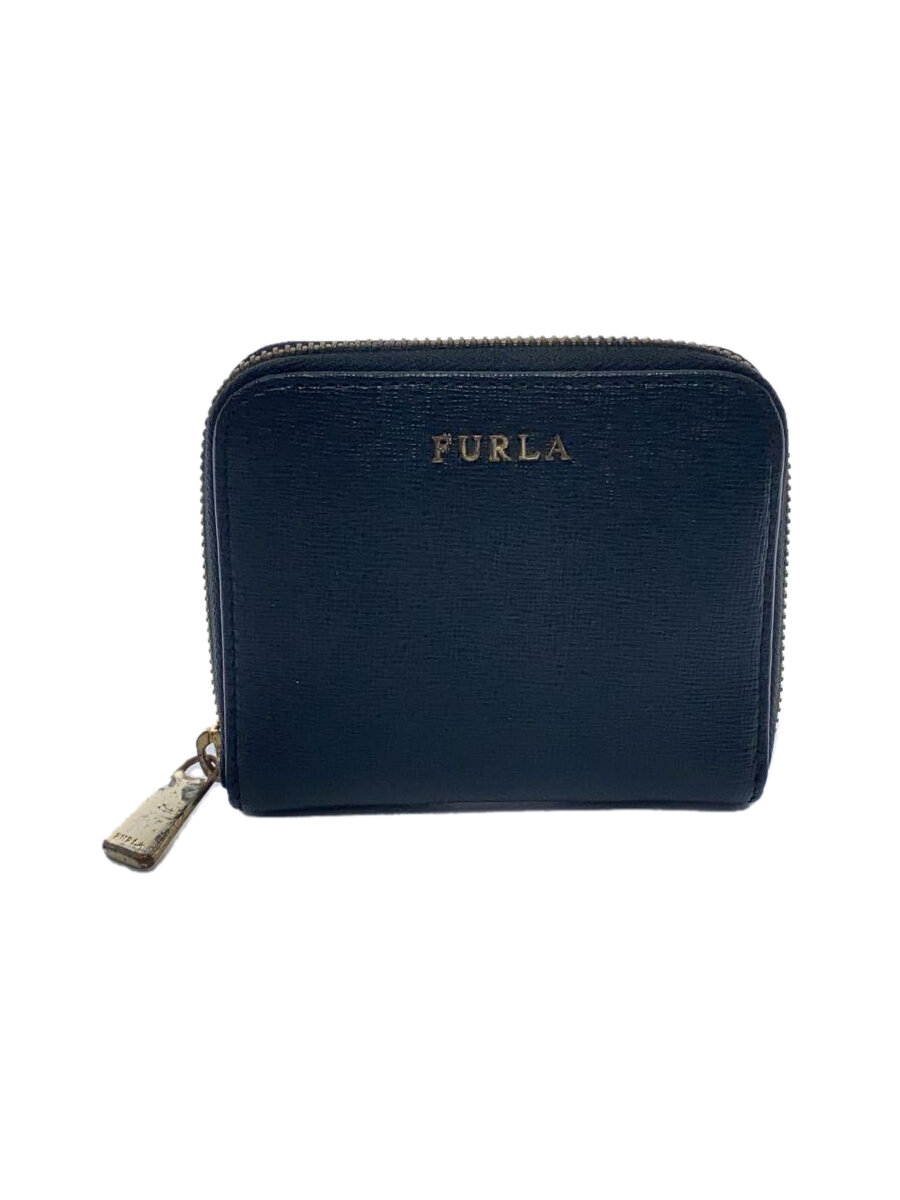 【中古】FURLA◆2つ折り財布/レザー/BLK/レディース【服飾雑貨他】